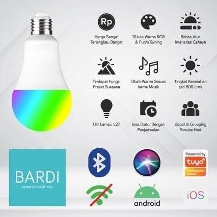 BARDI Smart LED BLUETOOTH 9W RGBWW Bulb - ORIGINAL Lampu Tidur
