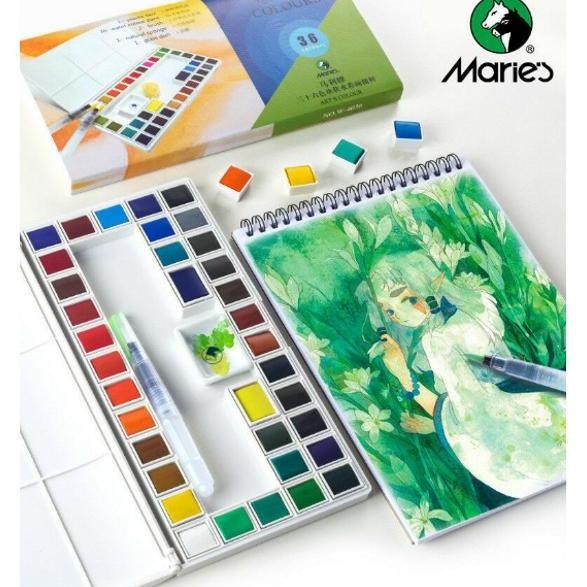 

ready !!! Maries Solid Watercolor Pocket Box Set 36 Cat Air Watercolour Portable Halfpan Myarts
