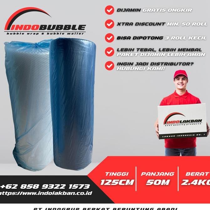

ready Bubble Wrap INDOLAKBAN Hitam Bening 2,4 kg 125 cm x 50 m HARGA PABRIK