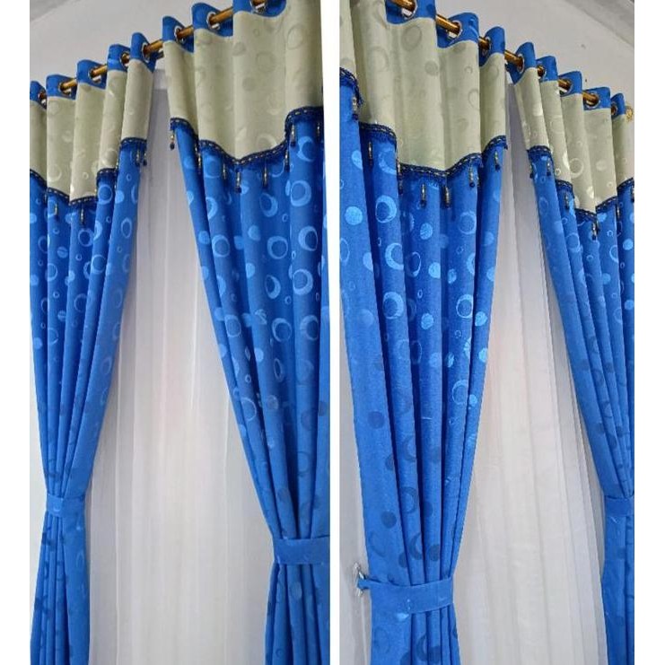 Gorden Emboss Polkadot Poni Tempel 5 gelombang panjang 200,230cm Rumbai gorden  pintu gorden  poni m