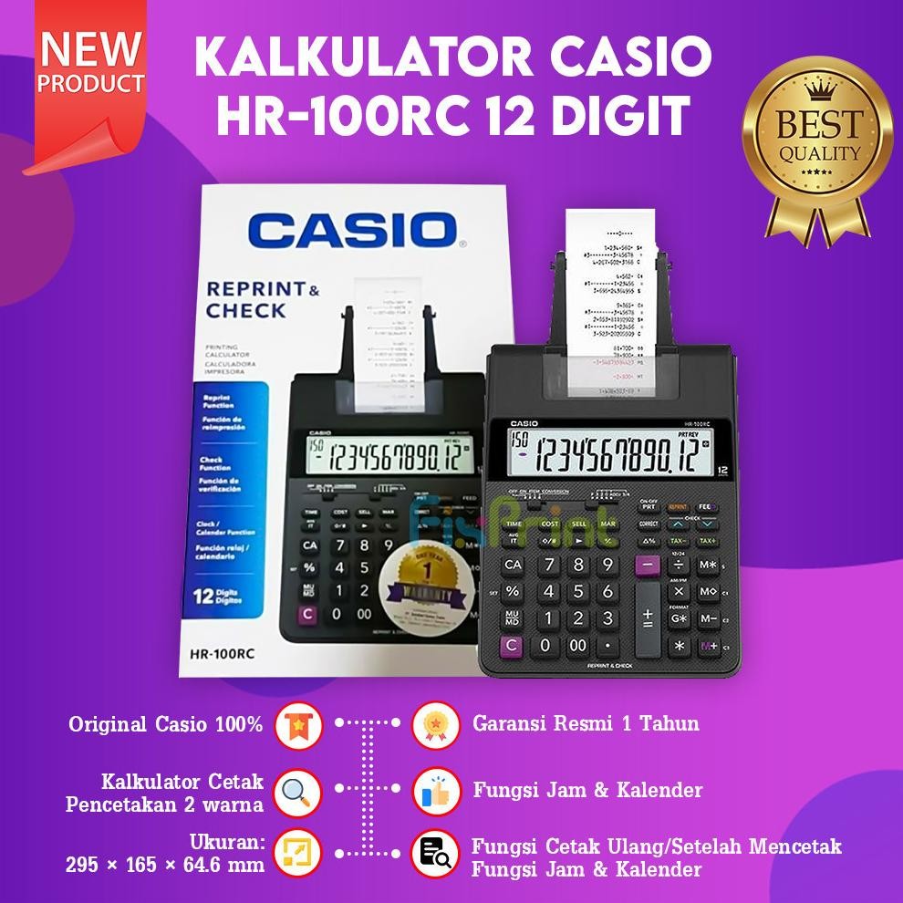 

FixPrint Kalkulator Casio HR-100RC 12 Digit Printing Cetak Struk New