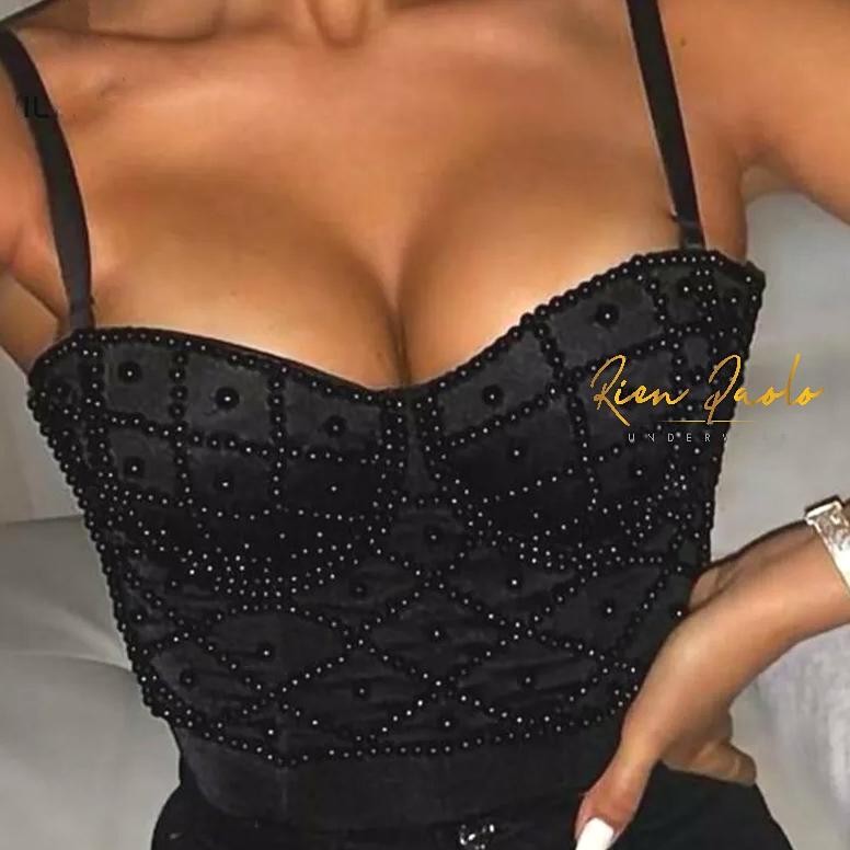 Premium Bra Bralette Korset BH Set Sexy Hot Lingerie Bustier Kawat Motif Bordir Bunga Transparan Rie