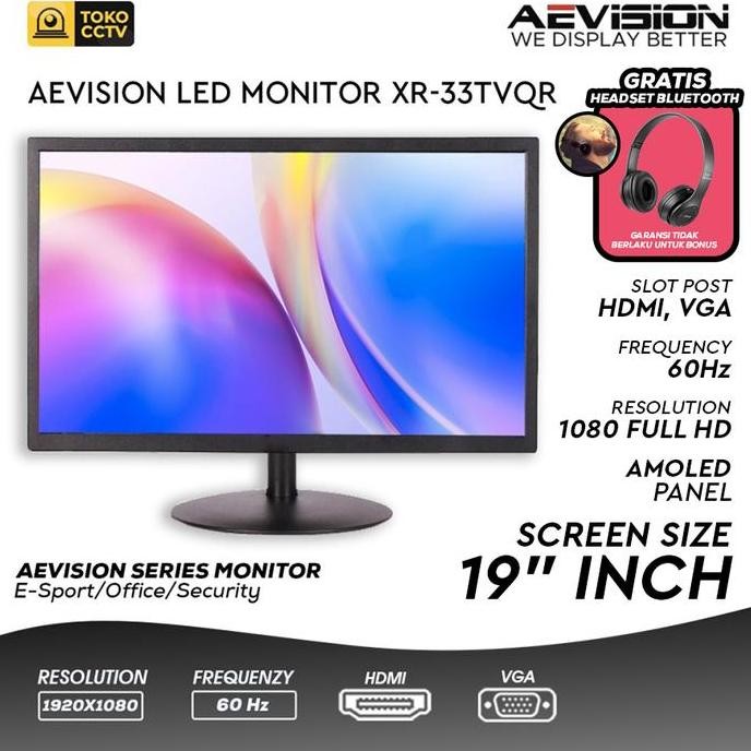 Premium Monitor LED 19" Aevision 19 inch Monitor PC AE-LED19A-2K 1920x1080