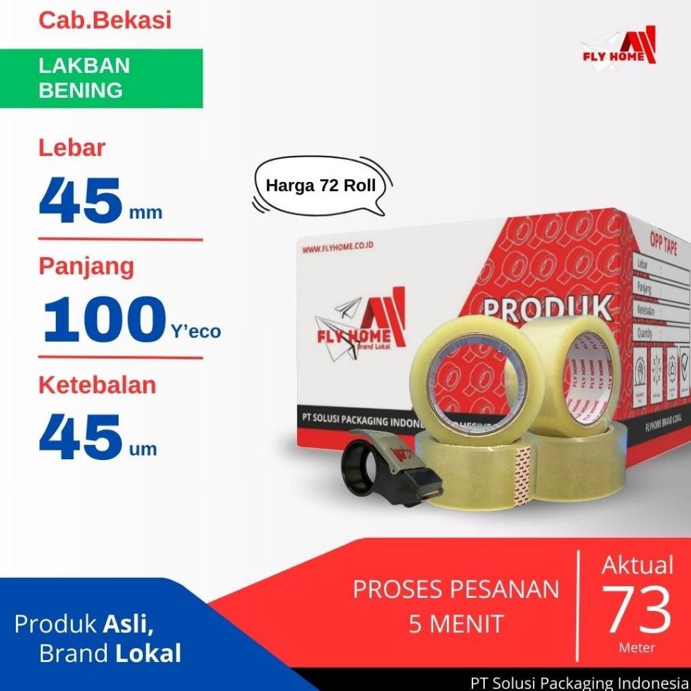 

READY STOK Flyhome 1Dus Lakban Bening 45x100Y 2Inchi Solasi Uk Besar 72Roll Eco 100 Yard Cargo Siap kirim
