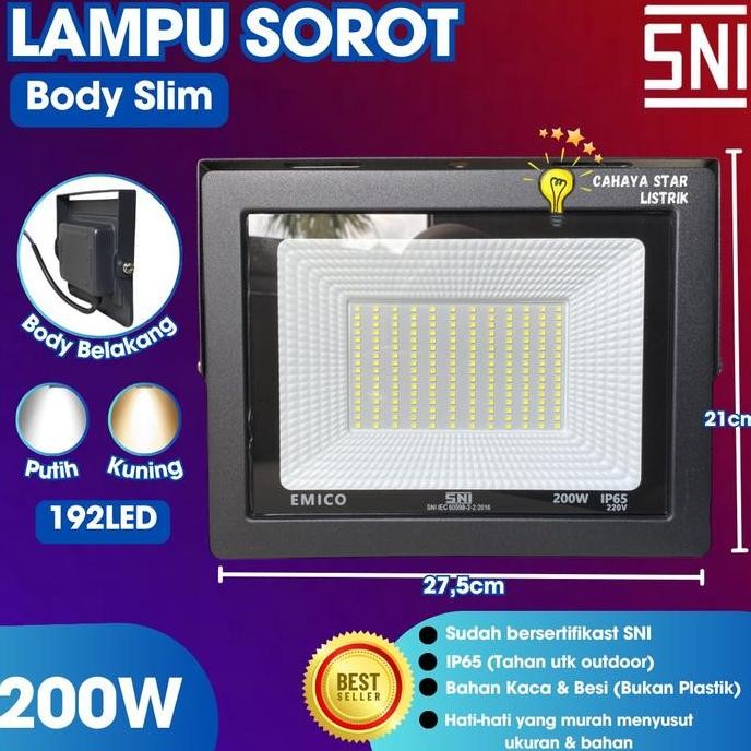 

EMICO LAMPU SOROT LED 200 W / FLOODLIGHT OUTDOOR TEMBAK LAPANGAN TAMAN