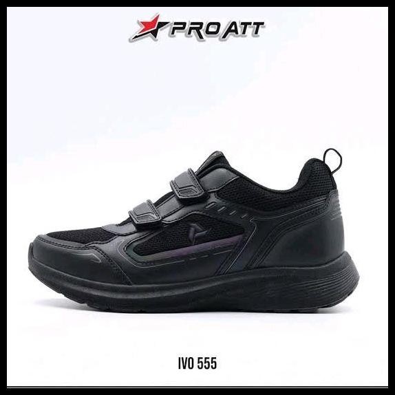 Terlaris Pro Att Size 35-38 Sepatu Sekolah Anak Iso 660V Sepatu Hitam Polos Warna Hitam Putih Velcro