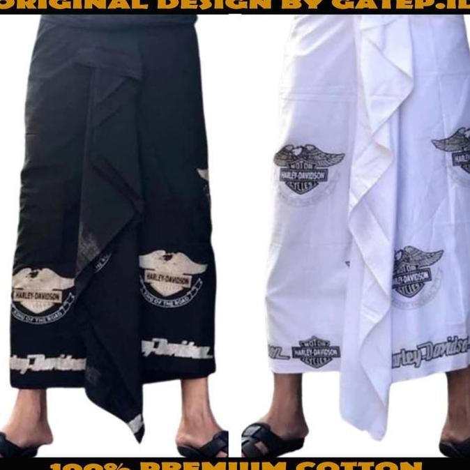 KAMEN KAIN LEMBARAN BALI MOTIF HARLEY DAVIDSON HITAM POLOS PRIA WANITA