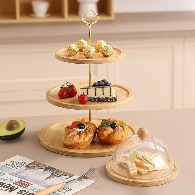 TERMURAH - Rak Susun Kue Dan Buah Dari Bambu Dan Kayu, Cocok Untuk Acara Pesta Dan Jamuan Keluarga