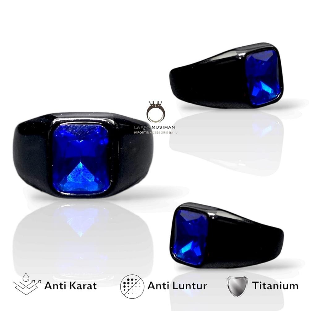 AsT Cincin Pria Titanium Warna Hitam Anti Karat Batu Zamrud Hijau