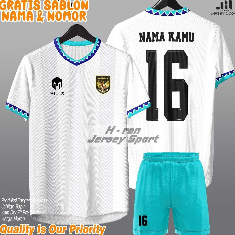 Ready Sablon Nama Nomor Punggung Jersey Setelan Timnas Mills Grade Terbaru Costum Futsal Volly Bola