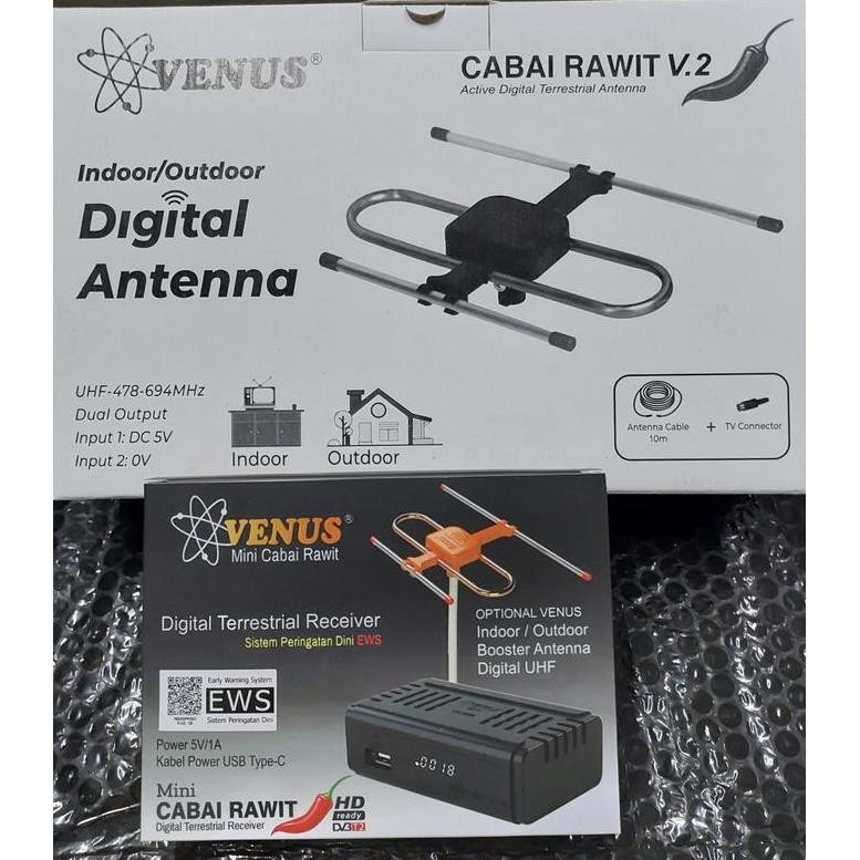 SET TOP BOX DVBT2 PAKET RECEIVER TV VENUS CABAI RAWIT + ANTENA DIGITAL