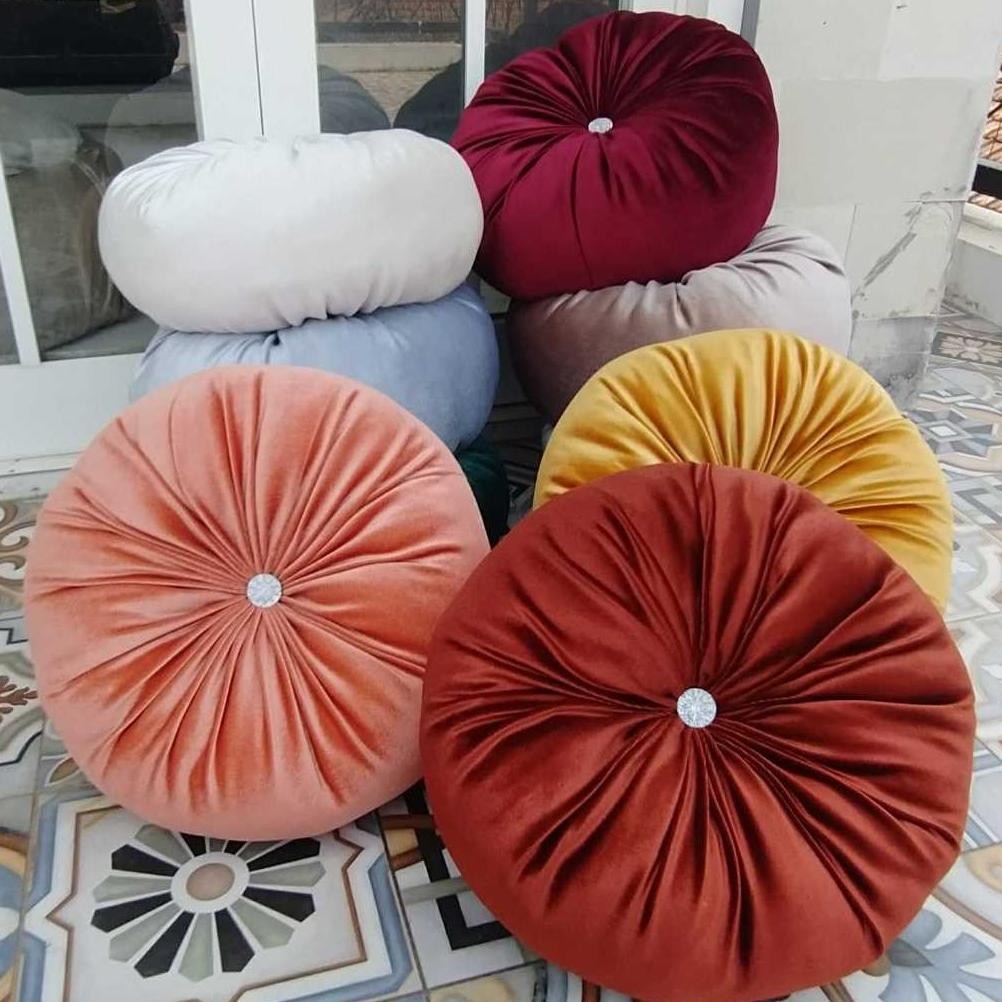 (Terbaru) Bantal sofa round pillow bulat kancing permata Bantal Bulat Labu Terbaik Velvet Bludru Rou