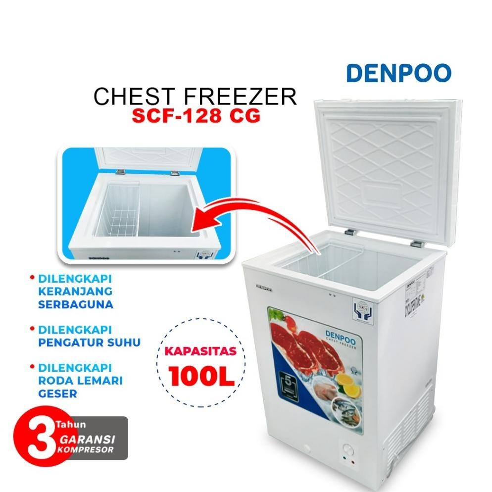 NEW Denpoo Chest Freezer Box SCF 128 CG Ada Keranjang Serbaguna Kapasitas 100 Liter