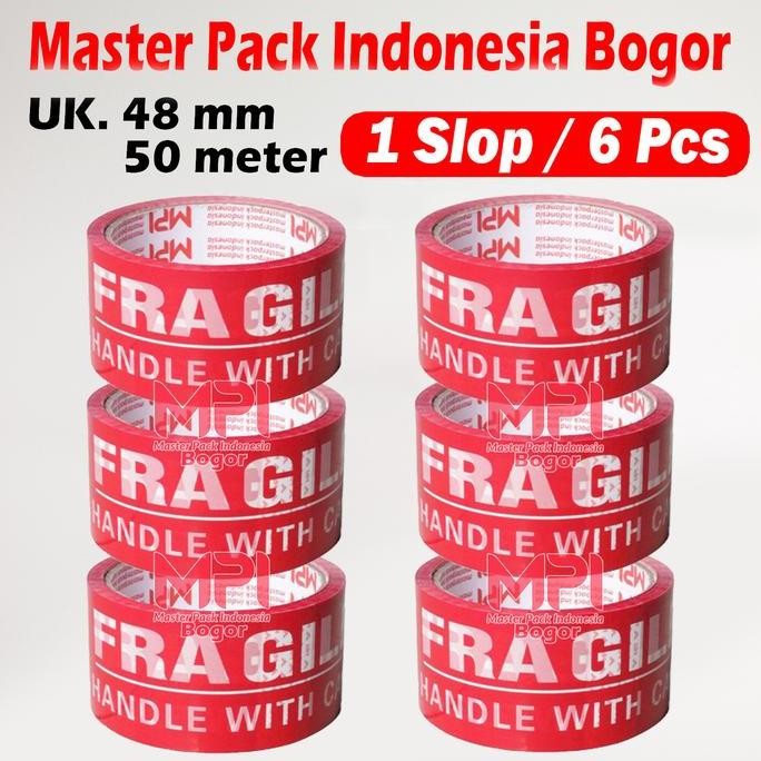 

Kualitas Terjamin 1 Slop / 6 Pcs - Lakban Fragile Merah 48 Mm X 50 Yard - Handle With Care Jangan Di Banting - Mpi