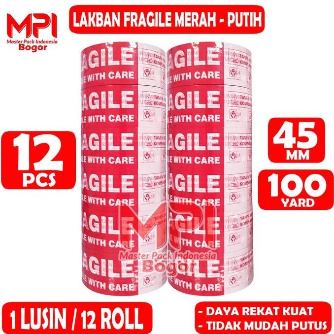 

Promo 1 Lusin / 12 Pcs - Lakban Fragile Merah Putih 45 Mm X 100 Yard - Lakban Fragile Unboxing - Mpi Bogor
