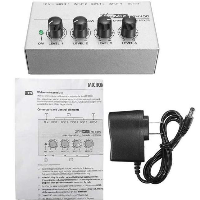 NEW MINI PROFESIONAL MIXER AUDIO AMPLIFIER MICROPHONE 4 CH INPUT MX400