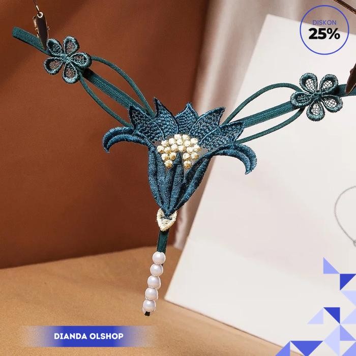 G STRING WANITA SEXY MUTIARA THONG BERTALI BORDIR LINGERIE SEKSI C229 INOVATIF