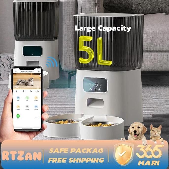 5L Dua Mangkuk Dengan Kamera Mesin Pemberi Makan Otomatis Untuk Hewan Peliharaan Anjing Dan Kucing I
