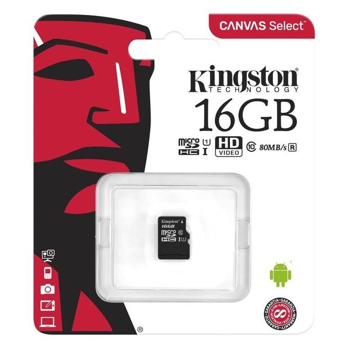 Kingston Micro Sd Card 16Gb 80Mbps - Resmi New Stok