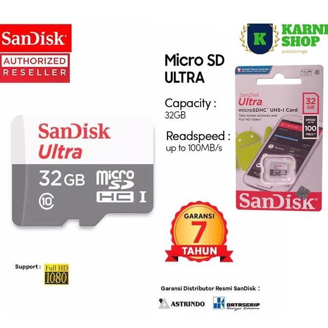 Kartu Memori Hp Memory Card Microsd Mmc Micro Sd Sandisk 32 Gb 32Gb New Stok
