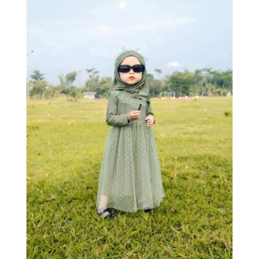 Tersedia Gamis Hijab Tutu tileu Dot Bayi Anak Balita Fashion Muslim Pakaian Perempuan Katun Setelan 