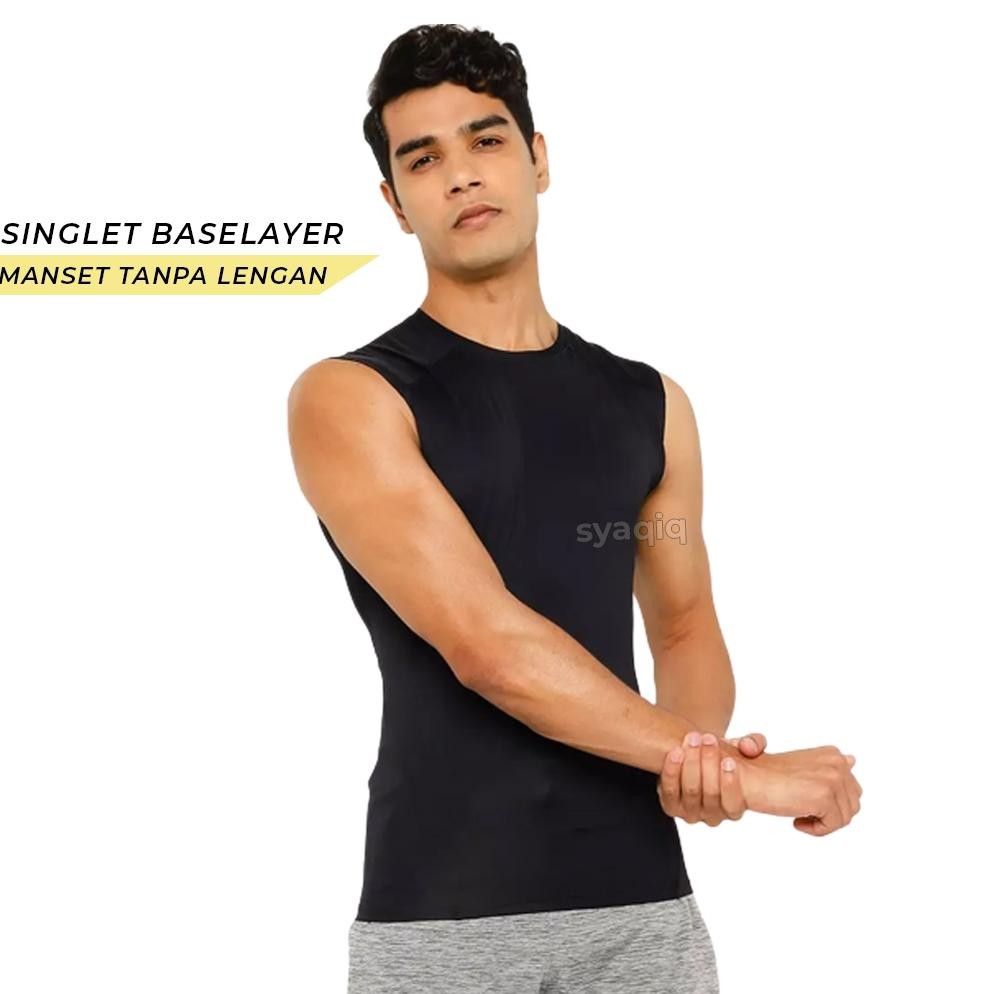 BAJU LEKBONG SINGLET BASELAYER PRIA MANSET TANPA LENGAN ATASAN OLAHRAGA GYM BADMINTON VOLI LARI UNIS