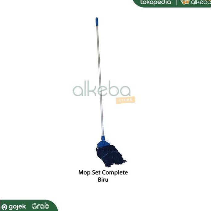 (Expert) Mop Pel Set Komplit Biru / tongkat + mop holder + kain refill mop biru