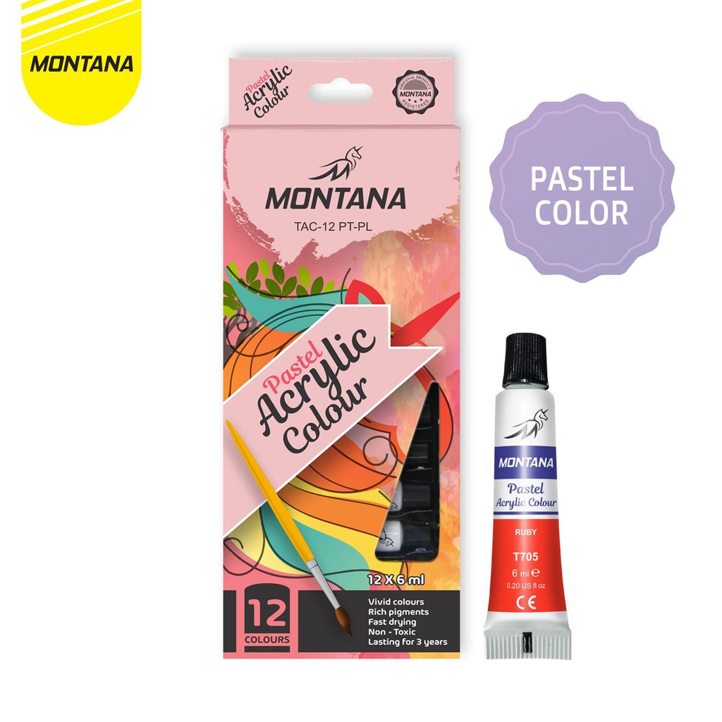 

MONTANA ACRYLIC COLOUR CAT AKRILIK 12 WARNA X 6ML RICH PIGMENTS FAST DRYING TAC
