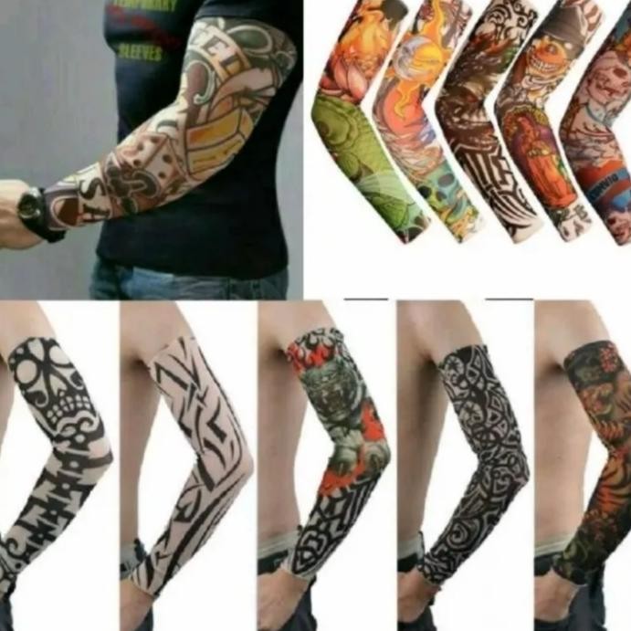 sfI 6 Pasang manset tato lengan panjang pria temporer premium AST