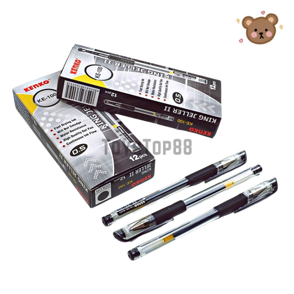 

Pulpen Gel Kenko KE-100 King Jeller II 0.5 mm - Bolpen Pena Grosir Warna Hitam Black isi 12 PCS [PER LUSIN]