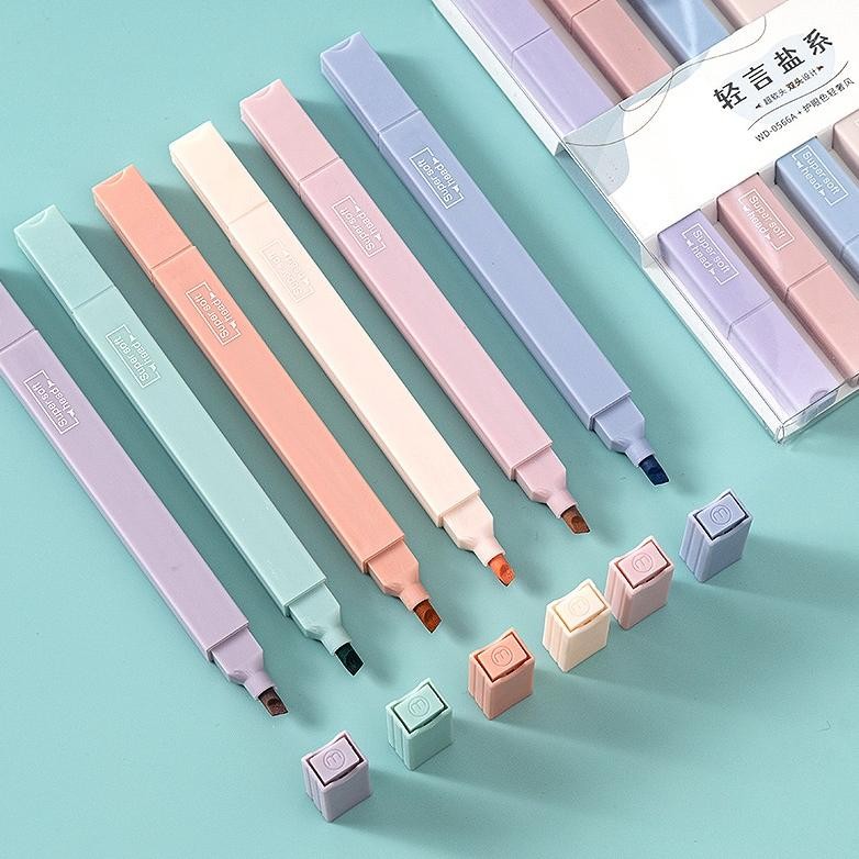 

RRNS 198 Stabilo Double Head Highlighter Pastel Marker Morandi color & Macron pastel double tip 6 colors