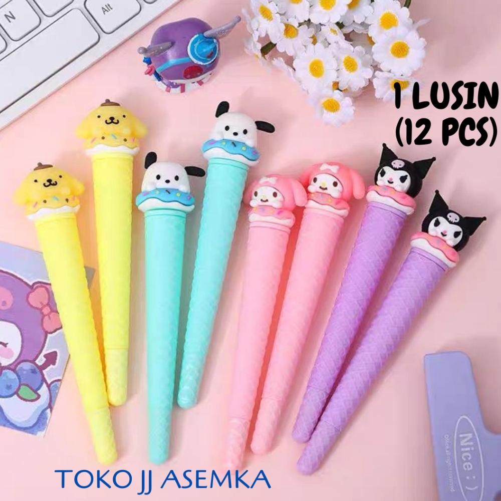 

1 LUSIN (12 PCS) PULPEN ES KRIM CONE SANRIO V2 MURAH KUROMI CINNAMOROLL BOLPEN PEN PENA GROSIR COD