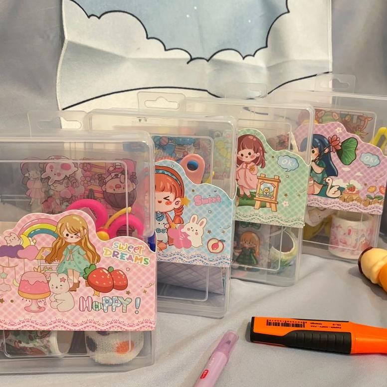 

Box Stiker ZKP-US170 Lengkap Gunting Penjepit Finger Protector Washi Tape Solatip Mini Motif Kartun Cewe Korea Viral Kado Termurah