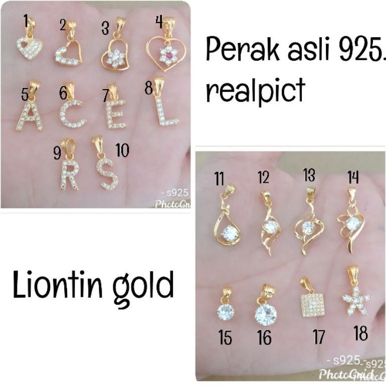 sfI LIONTIN HURUF GOLD / LIONTIN MINI PERAK SILVER 925 ASLI LAPIS MAS LTGOLD. AST