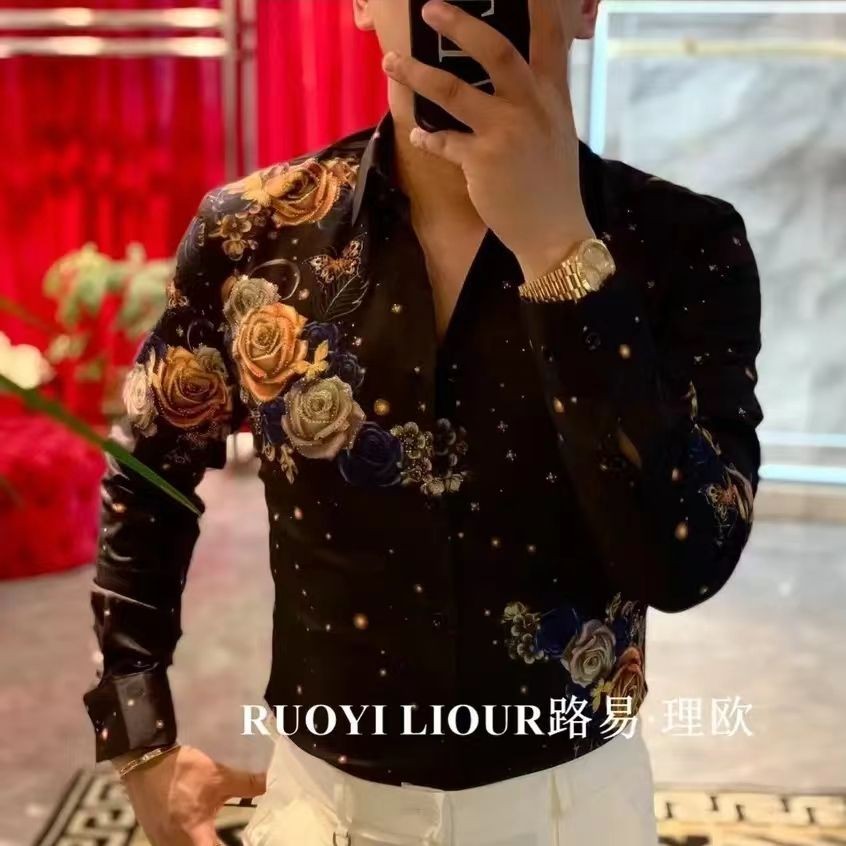 High-end Casual Fashion Stretch Floral Shirt for Men