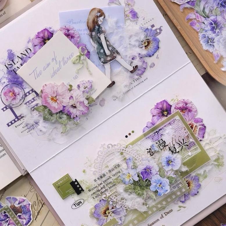

Washi tape selotip transparan motif bunga design eksklusif journaling 4 xiao bai jia AST