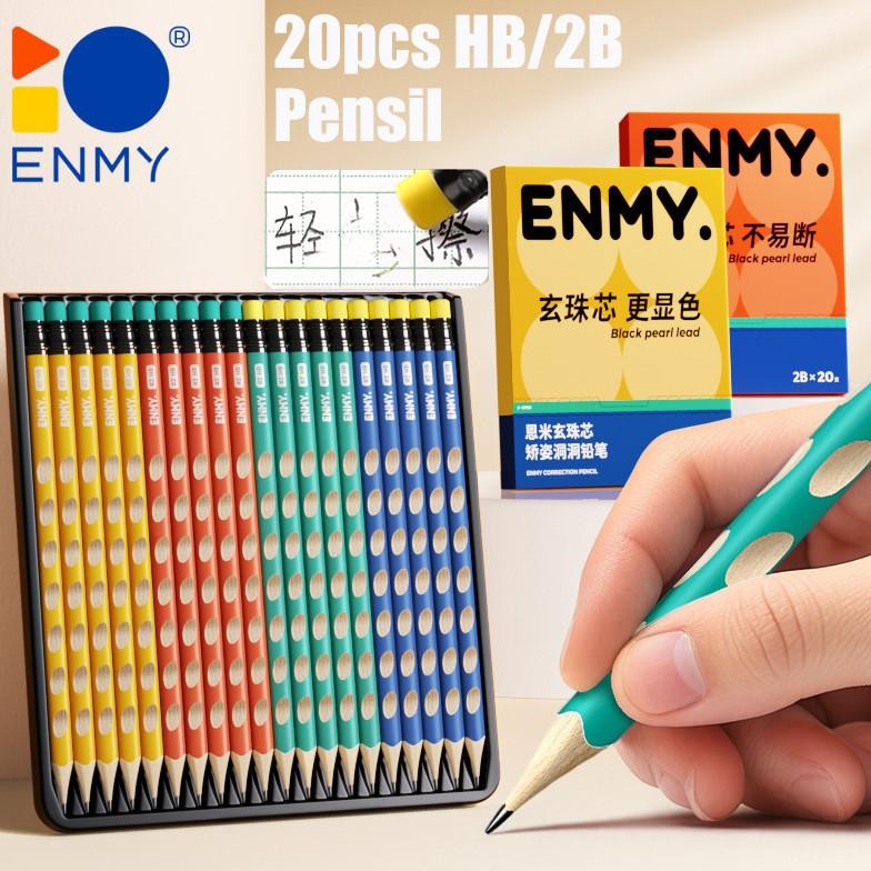

ENMY Graphite Pencil HB 2B / Pensil Kayu HB 2B Isi 20 PCS/Box Desain Segitiga Ergonomis