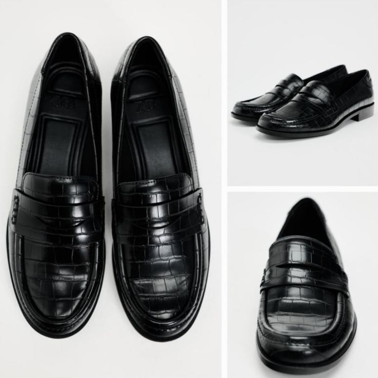 ZARA WOMAN SEPATU CROCO LOAFERS BARU ASLI