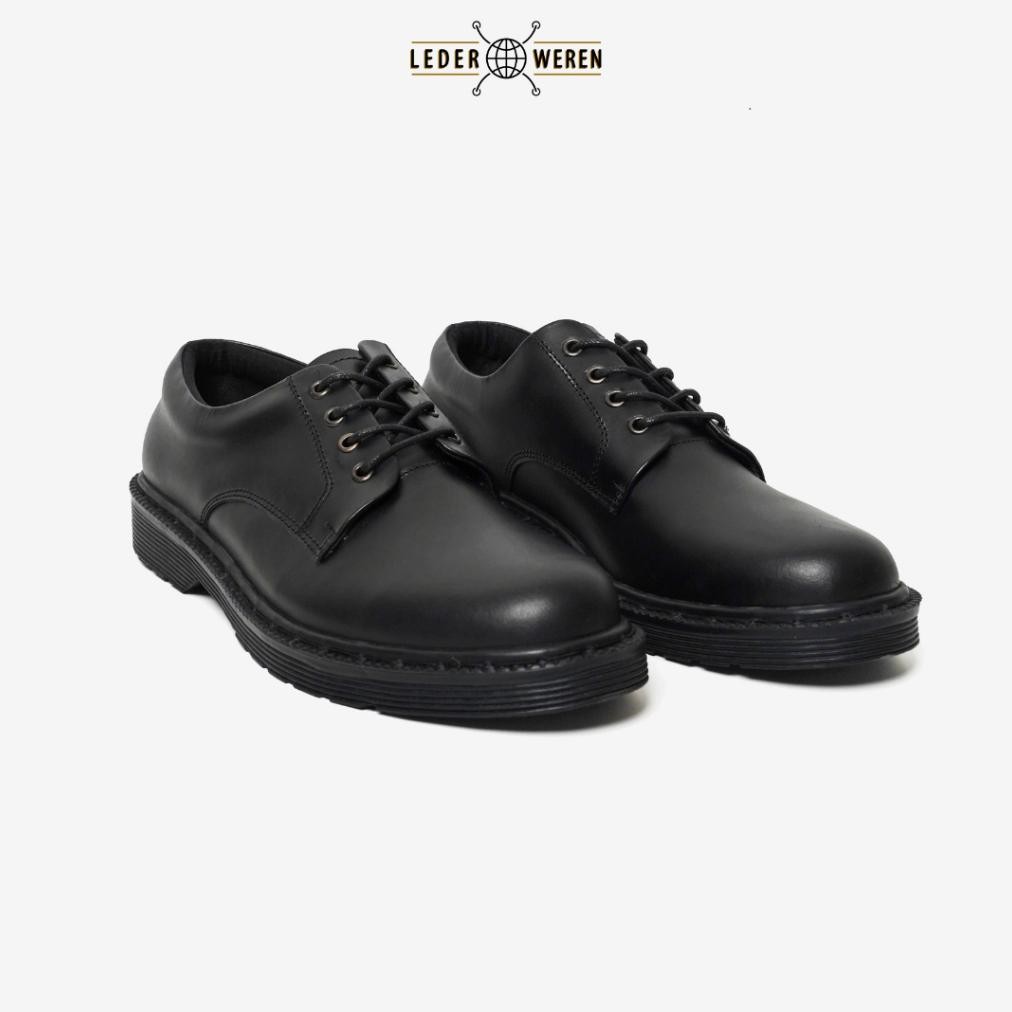 Lederweren Leder Derby 2 Full Black Sepatu Tali Pantofel Formal Pria Kulit