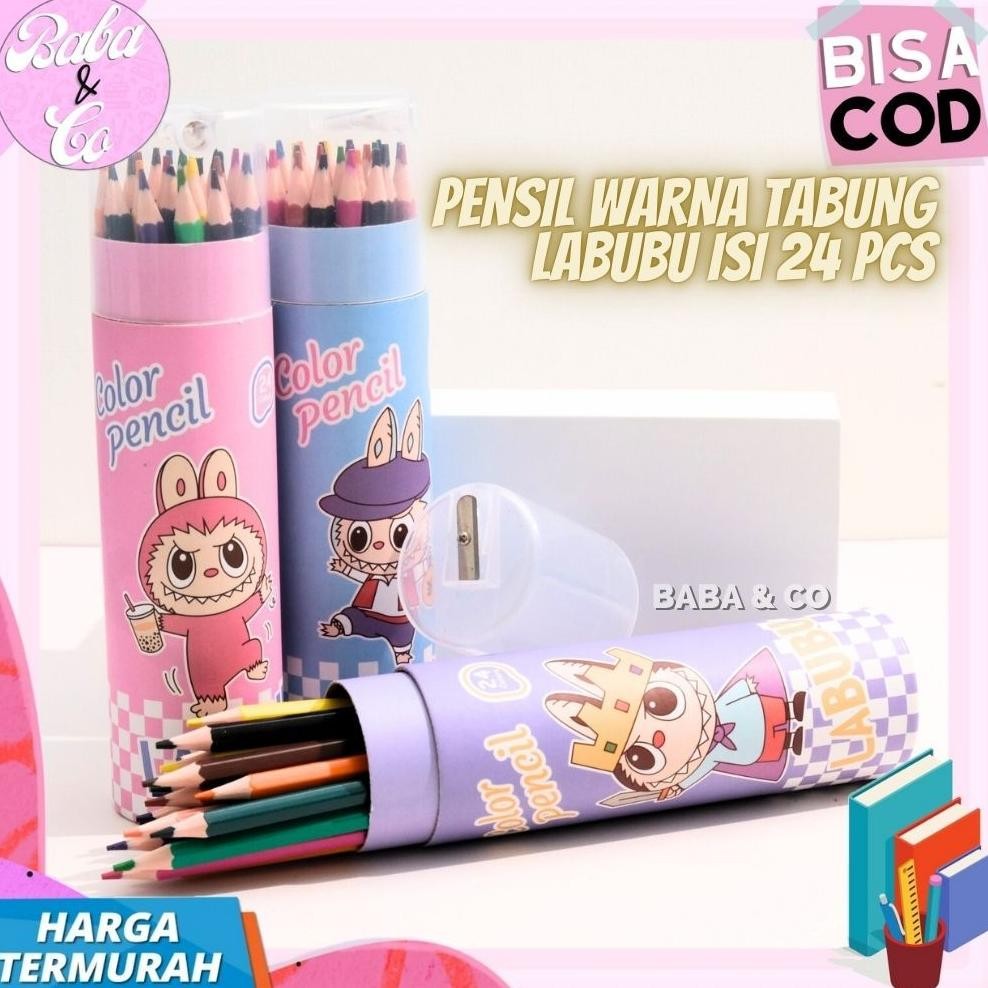 

1 BOX 24 PENSIL WARNA LABUBU LUCU UNIK PENSIL WARNA TABUNG LABUBU 24 COLOR WARNA FREE RAUTAN PENSIL WARNA AST