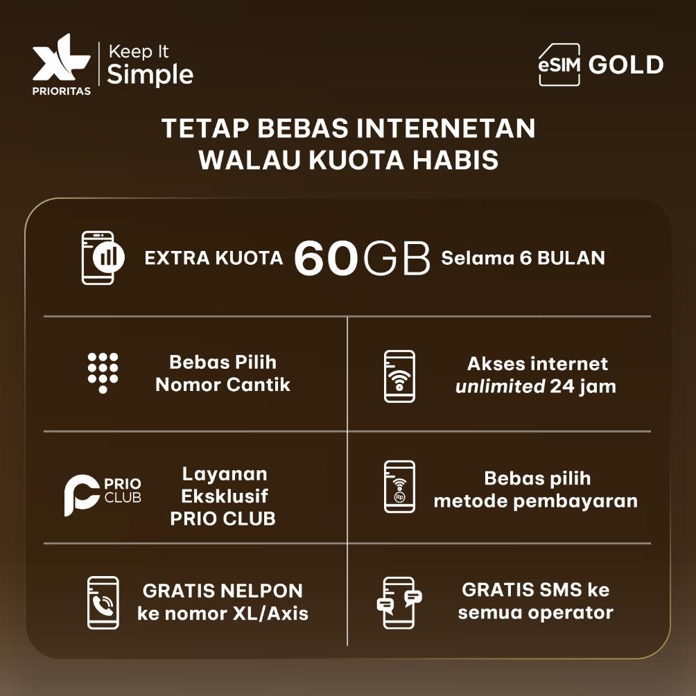 Terlaris Baru Esim Xl Prioritas Gold Unlimited Fup 70Gb/Bln Gfd-12