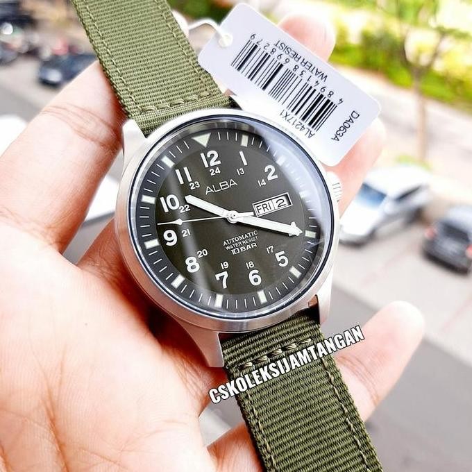Tersedia JAM TANGAN PRIA ALBA AL4217X1 AL4217 AUTOMATIC GREEN KANVAS ORIGINAL