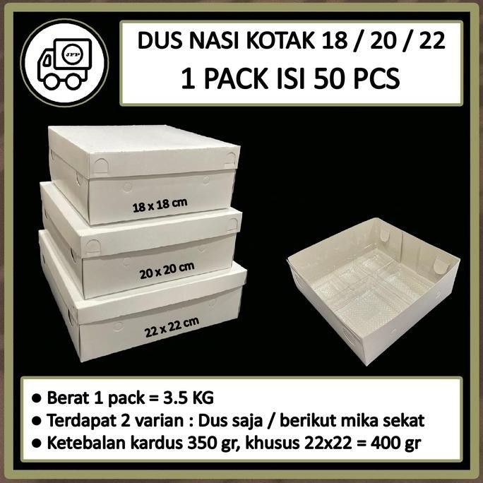 

Box Dus Nasi Kotak 18X18 20X20 22X22 Putih Polos Tutup Pisah 50 Pcs