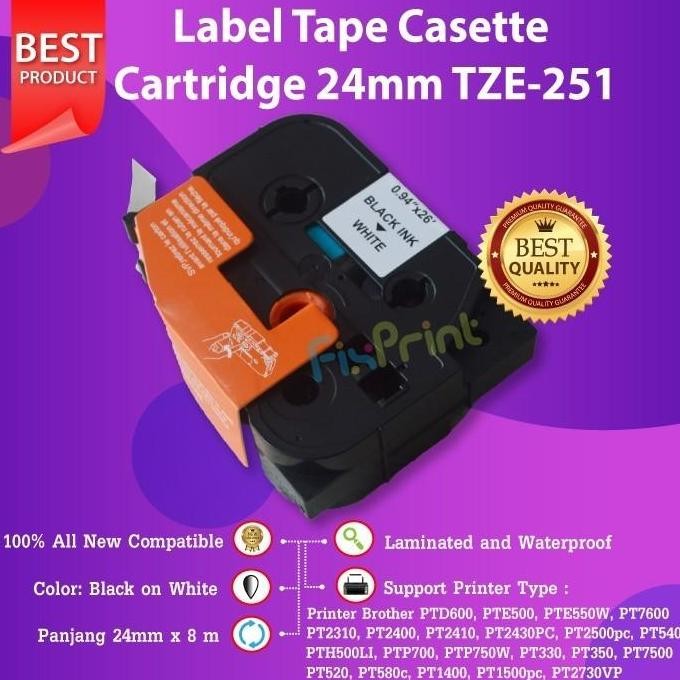 

Label Tape Tze-251 24Mm Black On White Pt-P710Bt P750W P900W New Stok