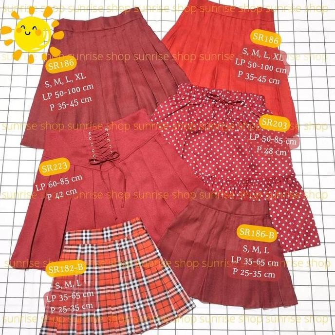ROK MINI DEWASA ANAK MERAH ROK MINI POLOS/KOTAK/POLKADOT ROK MERAH 17 AGUSTUSAN galh