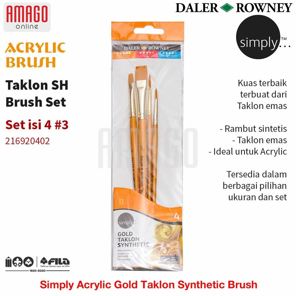 

DALER-ROWNEY Simply Acrylic Gold Taklon Brush Set 4 pcs #3 - 216920402 AST