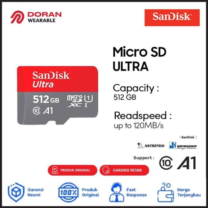 Micro SD 512GB SanDisk Ultra A1 120Mbps MicroSD MMC 512 GB Memory Card