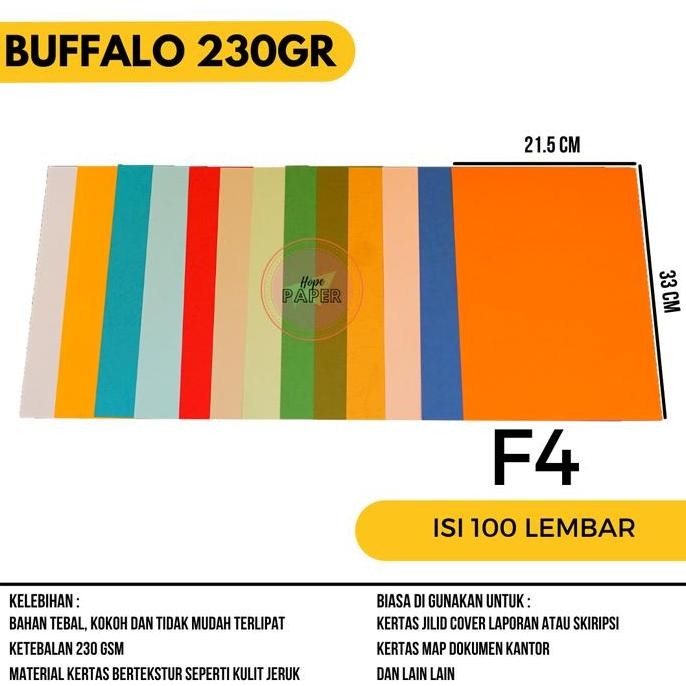 

TERLARIS - Kertas Buffalo 230 Gsm ukuran F4 (21.5 cm x 33 cm) isi 100 lembar
