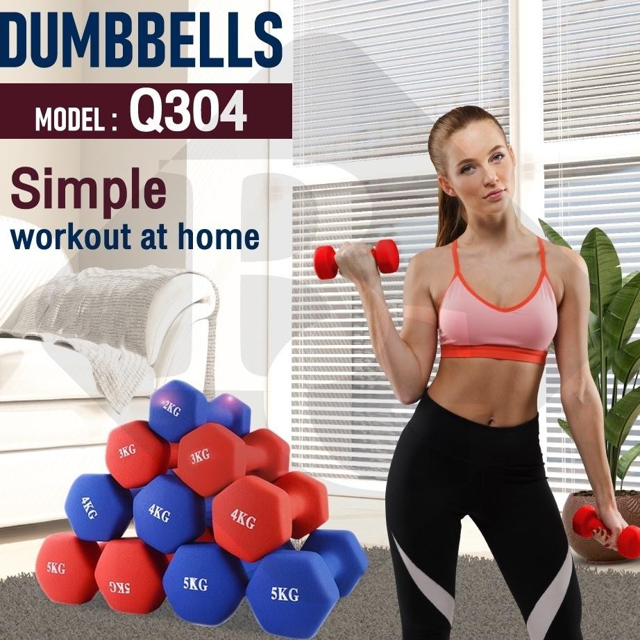 Dumbell Barbel Neoprene Cast Iron Mini BIRU 1KG 2KG 3KG 4KG 5KG Alat Olahraga Gym Fitness BIRU Q304