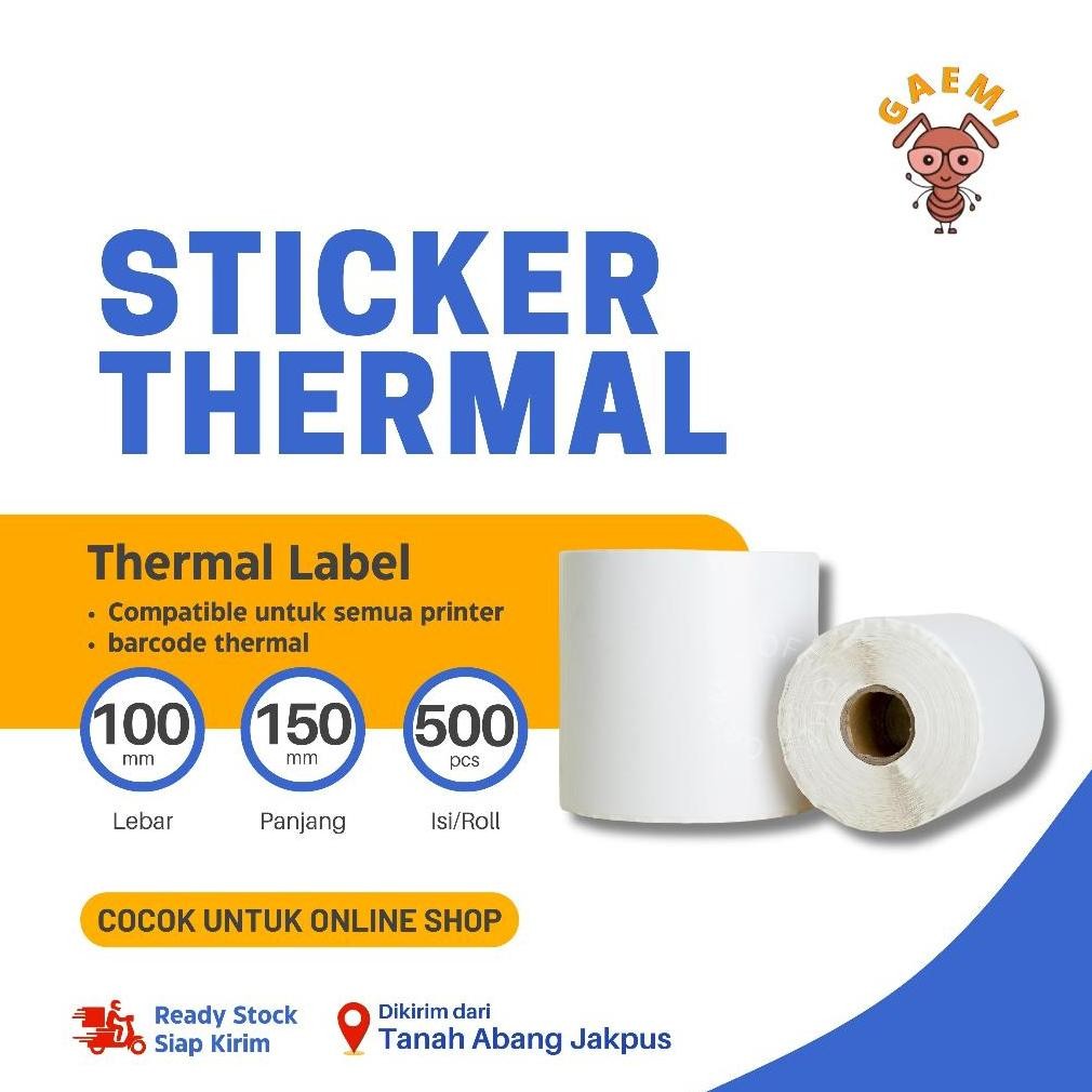 

Kertas Thermal Sticker Label Struk 100 x 150 mm Isi 500 Pcs Gaemi AST